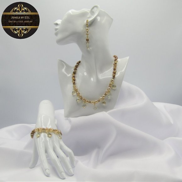 Champagne Gold Colour Beaded Jewelry Set - Picture 1 of 6